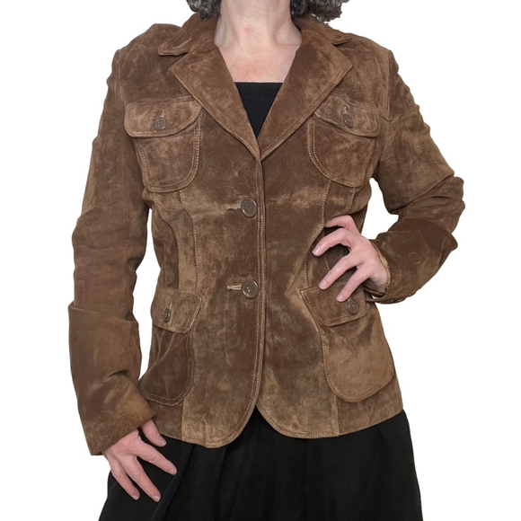 Danier Jackets & Blazers - Vintage Danier Suede Leather Blazer Jacket Brown Caramel 90s Y2K Pockets Size M